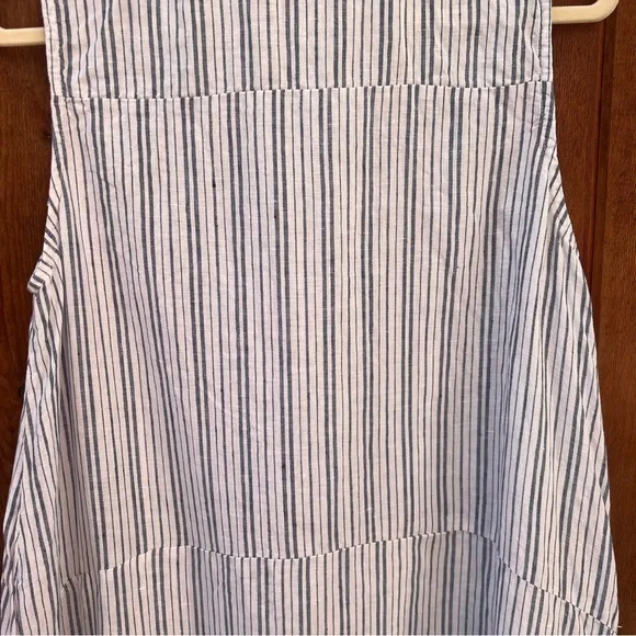 Le Paris Petit Linen Sleeveless Tunic Dress Pinstripe Button Down High Low Hem M - Picture 5 of 10